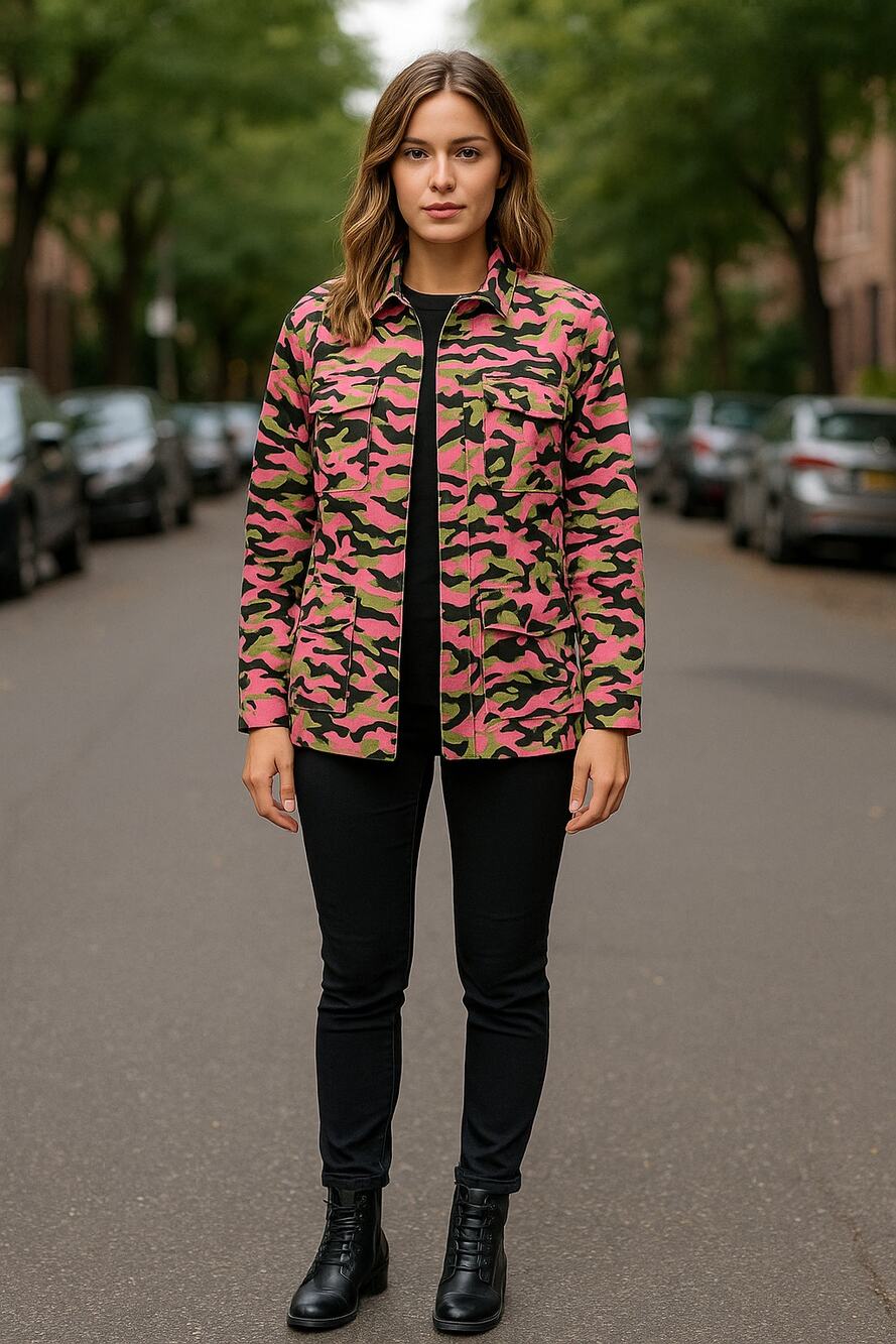 Neon Pink Jacket Camouflage Button Up